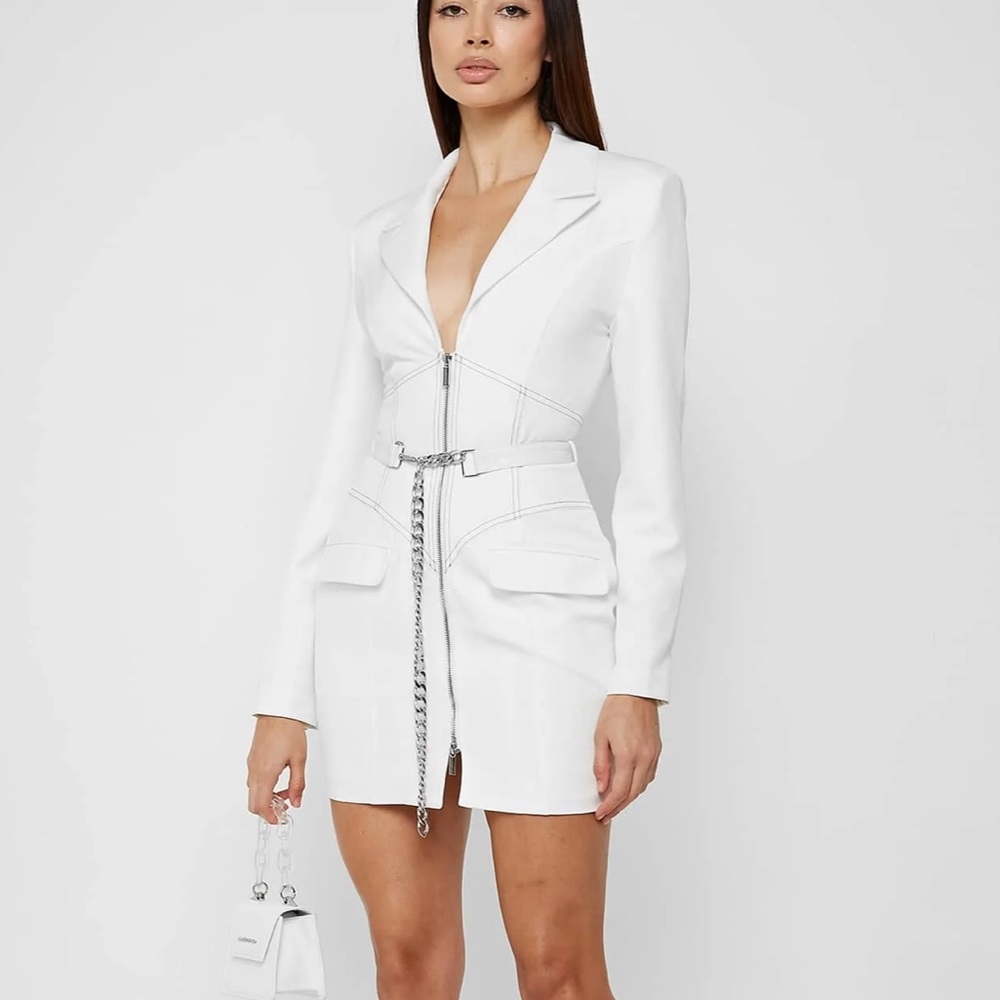 MANIÈR DE VOIR corset blazer dress with chain - white